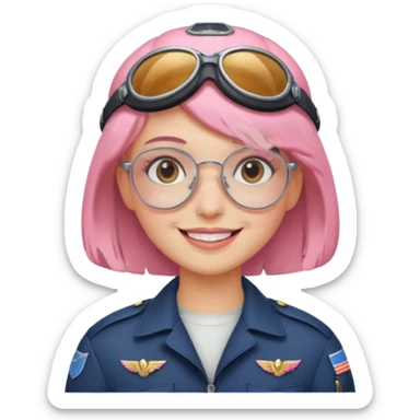 Captain Rosie – pilot with short pastel-pink bob and aviator glasses sticker