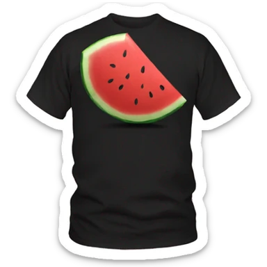 A Black Tshirt with an image of one slice of watermelon on the front of the Tshirt sticker
