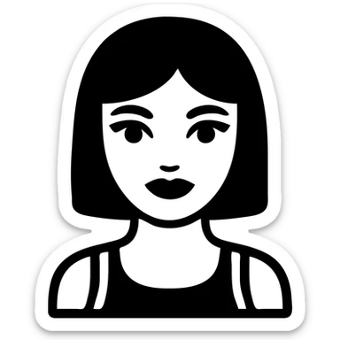 A pretty girl with black straight bob hair. She has hazel eyes with black eyeliner. She has plump red lips. She is wearing a white tank top sticker