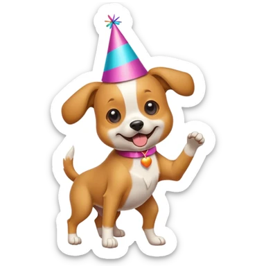 dog dancing with party hat sticker