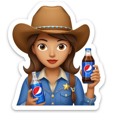 cowgirl holding a Pepsi sticker