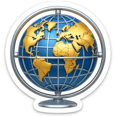 gear and globe, with circuit-style connected nodes, representing global system configuration and connectivity. sticker