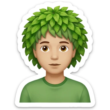 The Tree of Wisdom of The Wiggles with light skin, brown eyes, green leaves wig, green shirt sticker