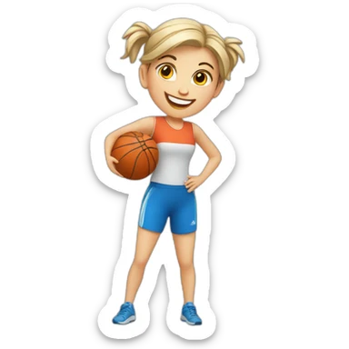 full-length cheerful European girl doing sports sticker