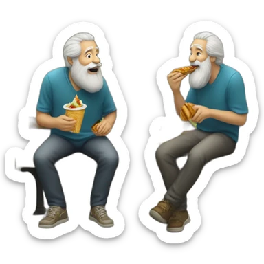 two old beard men eating shawarma on a bench on a park sticker