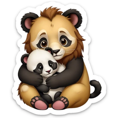 Cute Lion hug panda baby sticker