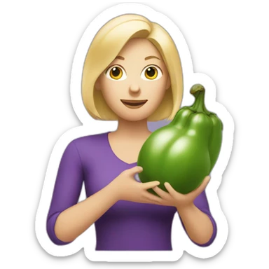blonde woman holding a brinjal in her hands sticker