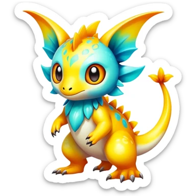 Exotic tropical shiny rare epic cute Fakémon-creature, full body, with random markings sticker