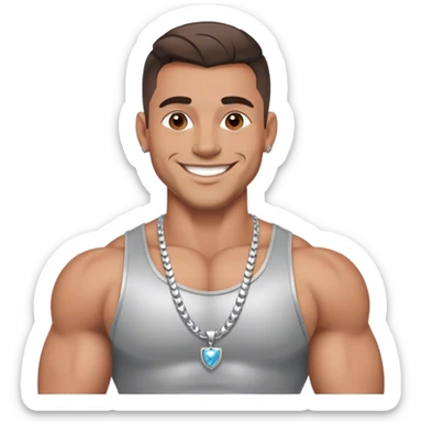 smiling muscular man with  silver jewelry sticker