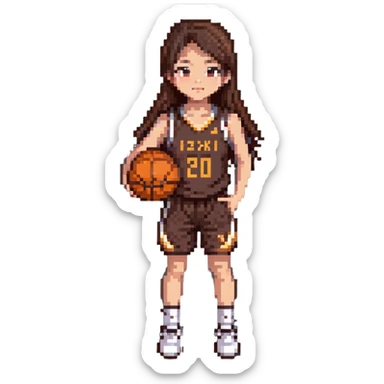 Asian Girl with brown long hair in a basketball suit sticker