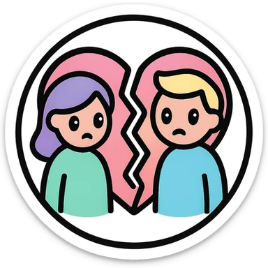 little alchemy style icon
subject: divorce
border: medium-black
shape: round, circular
background: white
style: full color fill with medium black outlining sticker