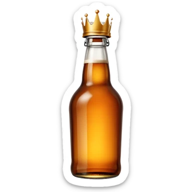 glass bottle of beer with warm amber hue visible through transparent glass, long neck, capped with metal crown, subtle condensation suggesting coldness, classic clean shape, no label or branding, soft lighting, subtle shadows, emoji scale sticker