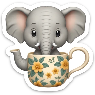 elephant with tea cup sticker