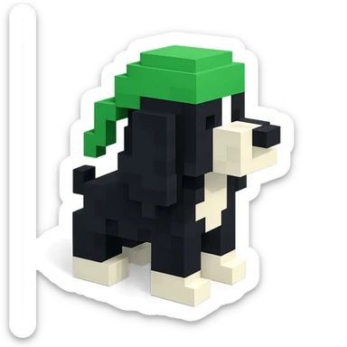 A black and white Russian Cocker Spaniel puppy wearing a green durag, facing right sticker