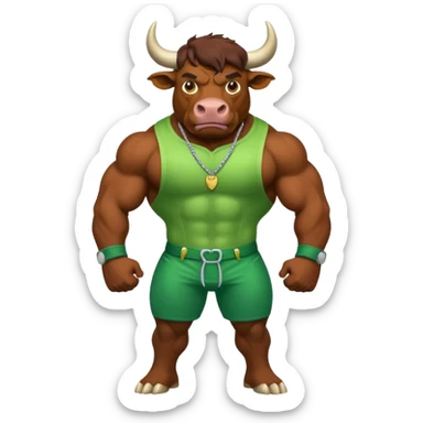 Green bull with clothes sticker