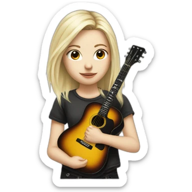 A young emo/grunge white girl, with very light blond hair and a guitar sticker