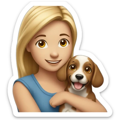 happy girl holding realistic dog sticker