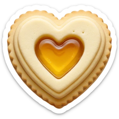 Realistic shortbread cookie in the shape of a heart with pale yellow jelly middle filling and sprinkled powder sugar on top. sticker