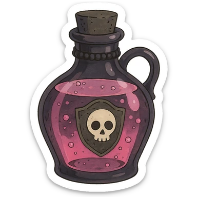 pink goth potion bottle, magical and gothic, ghibli style sticker