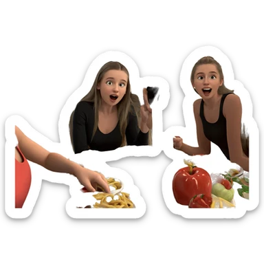 girls enjoying food indoors sticker