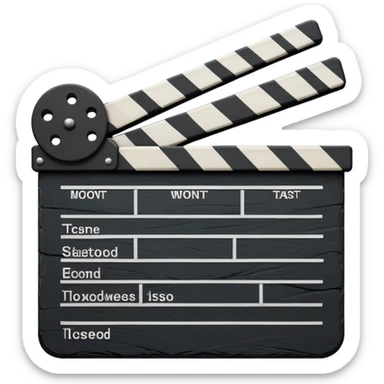 stylized movie clapperboard with minimal detail, black slate with white stripe sticker