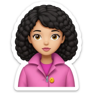 A caramel skinned girl that’s has puffy black hair in a puff skinny and wears a pink coat  sticker