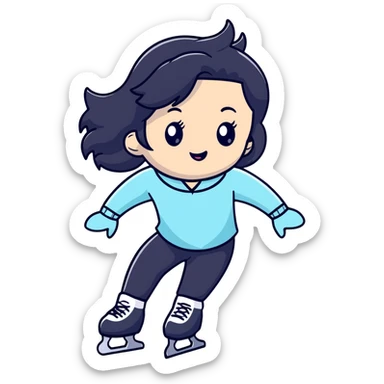 pale girl with long black hair ice skating sticker