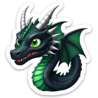 Black dragon with green eyes sticker