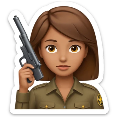 the woman emoji with brown hair and tan skin holding the gun emoji to her head with one hand sticker