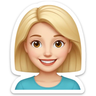 cheerful woman with a bright smile, radiating happiness and good mental health, expressive eyes, positive uplifting vibe, iOS 18 memoji style sticker