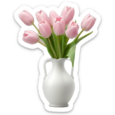 Light pink tulips in white vase in bow  sticker