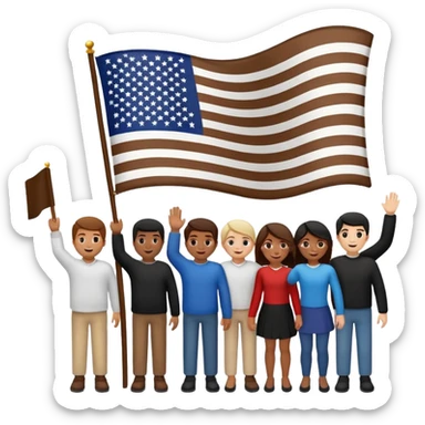 An American flag being carried by brown white Black people sticker