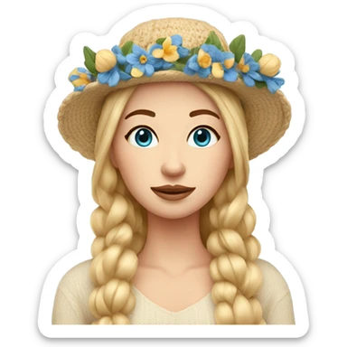 beautiful finnish goldenhour hair woman with blue eye knitting floral hat sticker