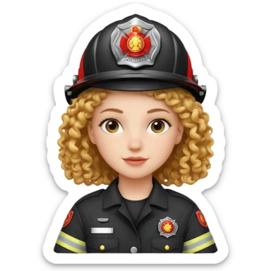 Firefighter white girl curly hair with Black uniform sticker