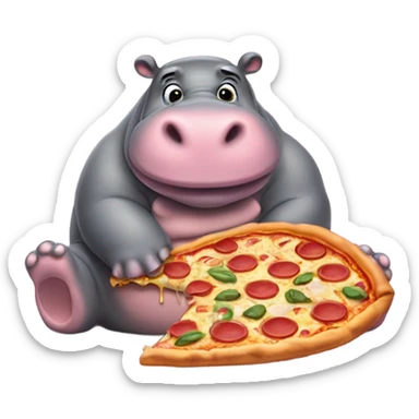 Fat hippo eating pizza sticker