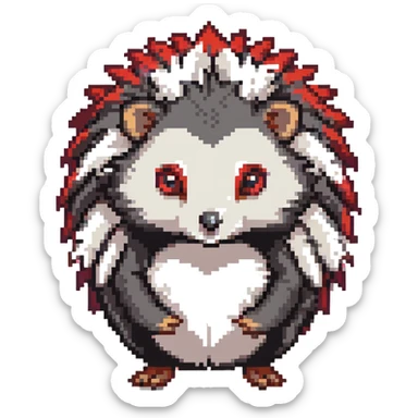 black hedgehog with red accents and white chest fur, defensive stance in a neon-lit industrial environment, metallic surfaces, intense expression sticker