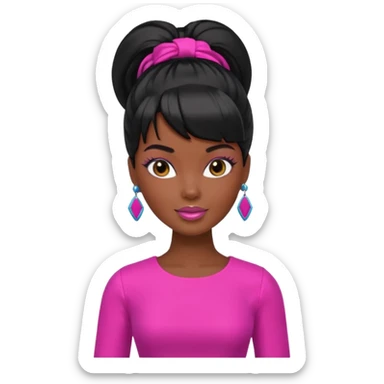 Dark Black barbie with ponytail and swoop bang sticker