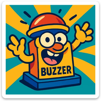 a funny buzzer with exaggerated features and vibrant colors sticker