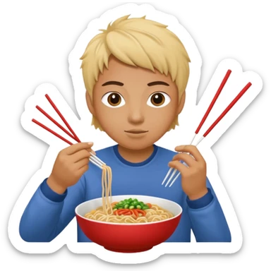 Create a person having noodles dinner. sticker