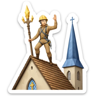 steeplejack man lightning strike on a church spire sticker