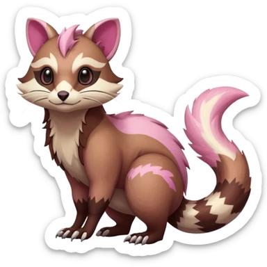 Rare realistic brown-scaled pink, white beige edgy badass epic pretty beautiful handsome gorgeous aesthetic colorful vibrant Vernid-Furret-Linoone-Amaura-species-Fakemon-creature by LiLaiRa, random markings, (full body) sticker