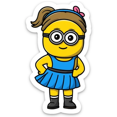 girly minion with skirt and ponytail sticker