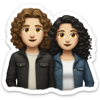 white boy with brown wavy hair and white girl with long black curly hair sticker