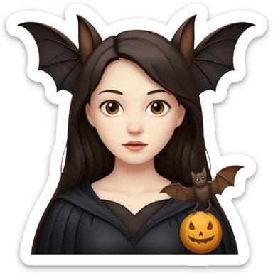 woman with long dark hair with a bat flying nearby sticker
