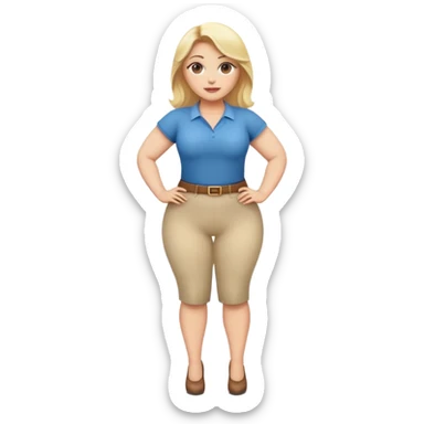 fullbody voluptuous blonde woman, realistic emoji style, confident stance, safe for work, happy sticker