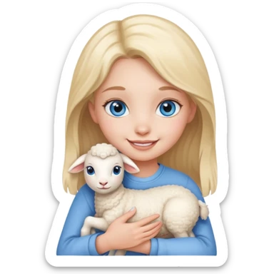 Girl blue eyes with happy cute lamb sticker