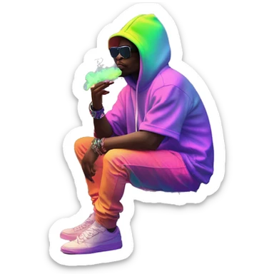 Multicoloured neon person smoking wearing hoodie dancing hip hop bucket hat tropical Skater fashion aesthetic baggy clothes graphic t shirt 420 sticker