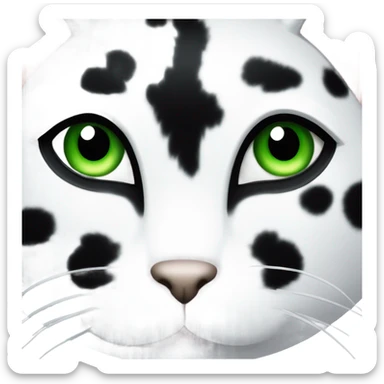 White cat with black spots like a cow, and green eyes sticker