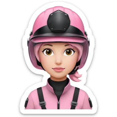 pink power ranger, woman emoji, with helmet on, black visor sticker