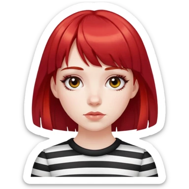 Pale girl, red hair with black stripe hair and bangs sticker